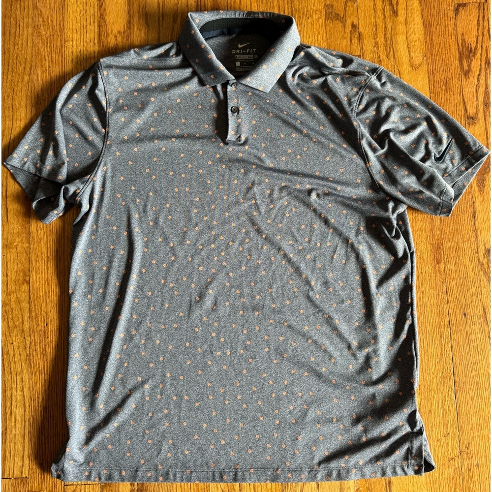 Nike Golf Polo in Denim Blue with Pink Flowers Size Large
